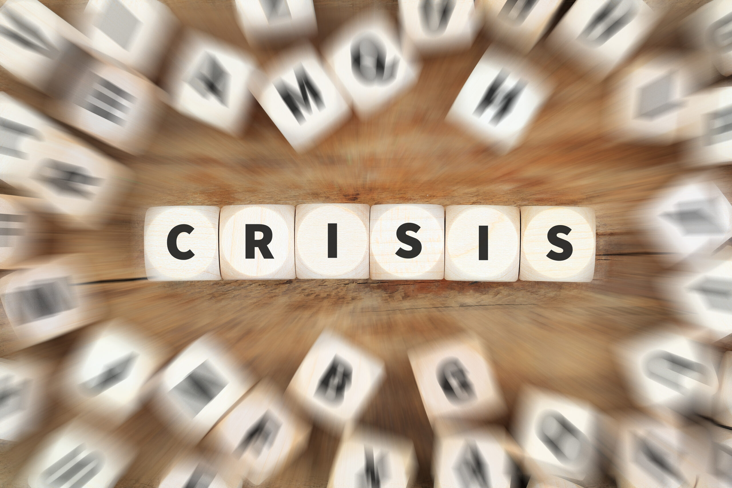 Crisis financial management communication depts dice business concept idea